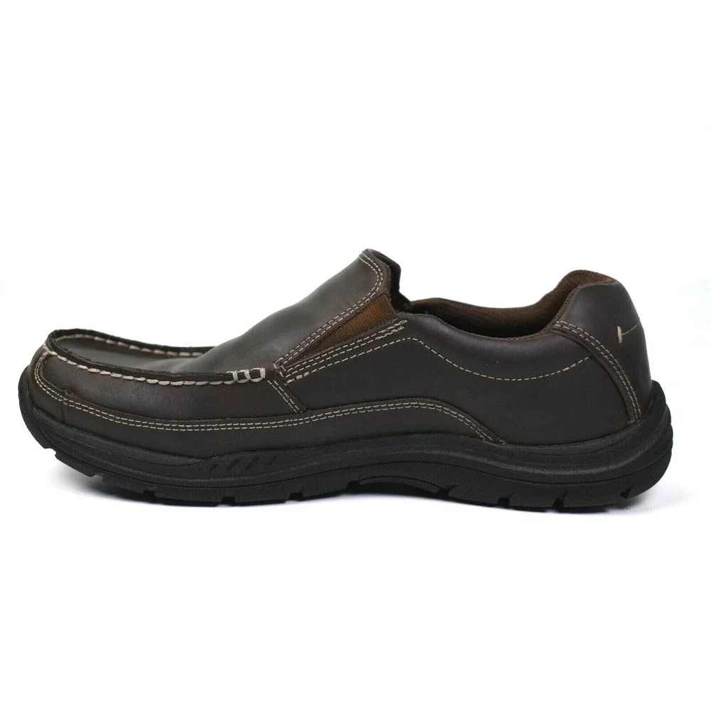 Skechers Mens Memory‎ Relaxed Fit Brown Leather Casual Loafers Size 8 - 64348